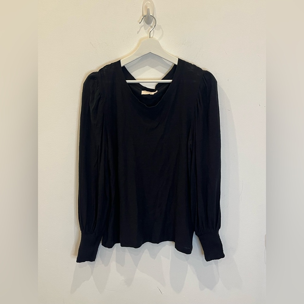 Nation LTD Black tee w/ puff sleeves Sz L pima cotton minimalist preppy